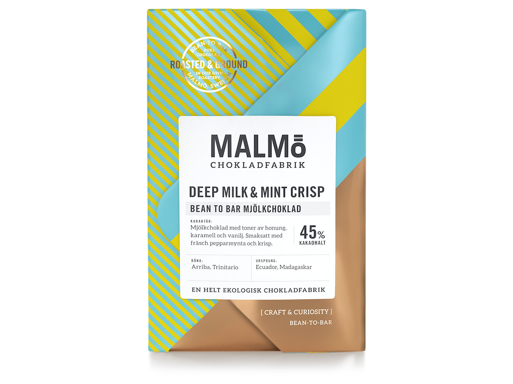 Malmö plade Deep Milk & Mint Crisp 45% 15x58 g Øko
