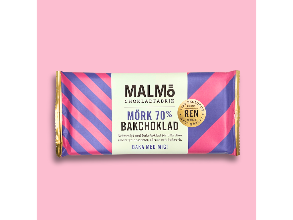 Malmö Vegansk Bagechokolade Mørk 70 % Øko