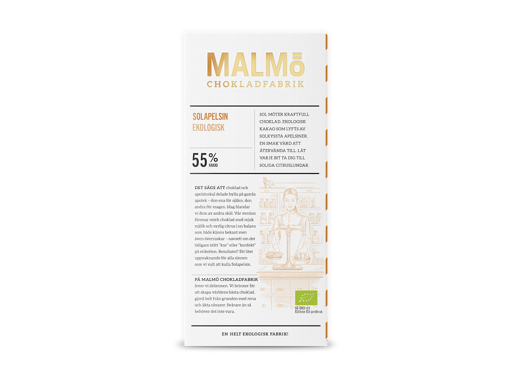 Malmö Plade Mørk 55 % Solapelsin Øko