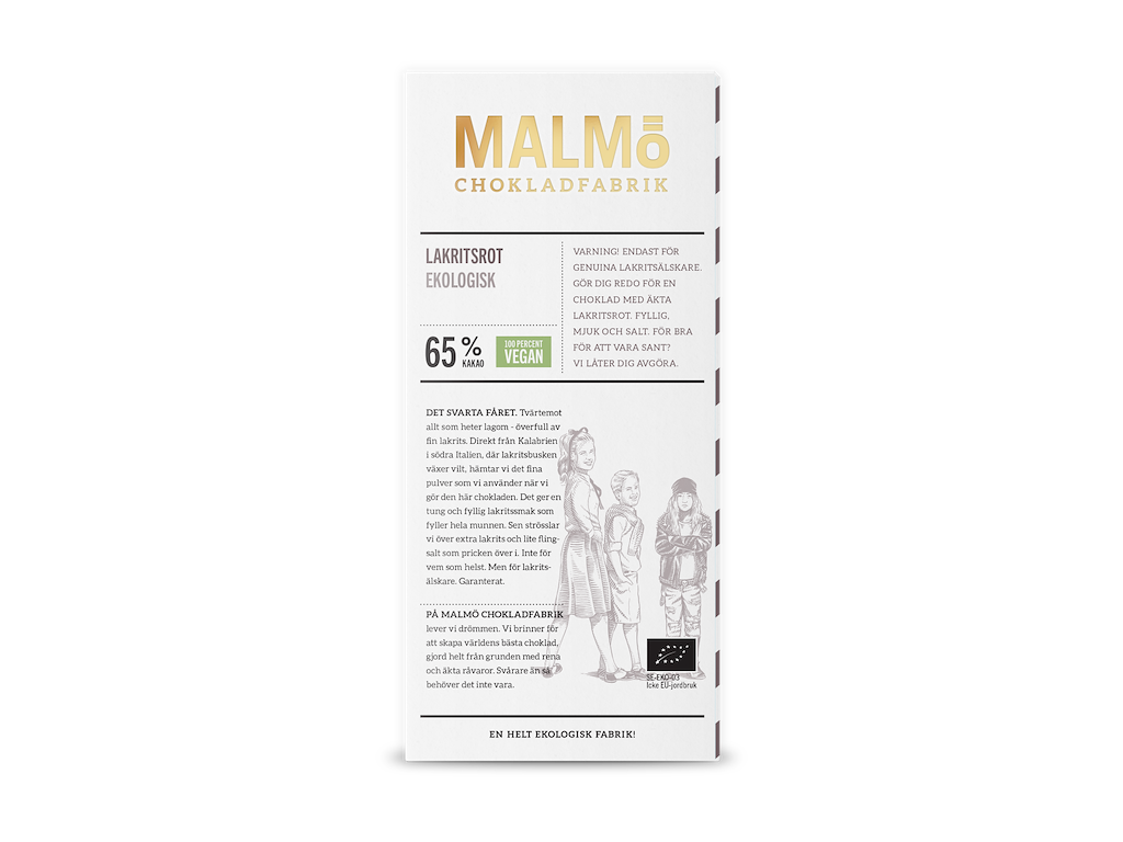 Malmö Vegansk Plade Mørk 65 % Lakritsrot Øko