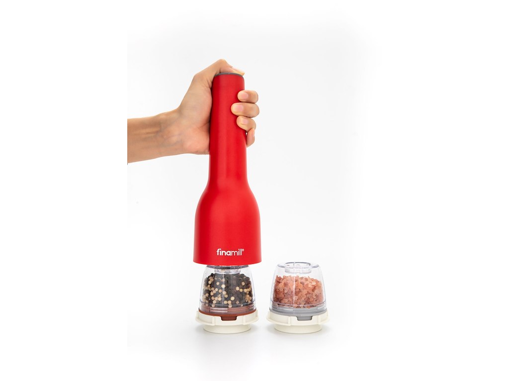Finamill Krydderikværn Rød med 2 beholder